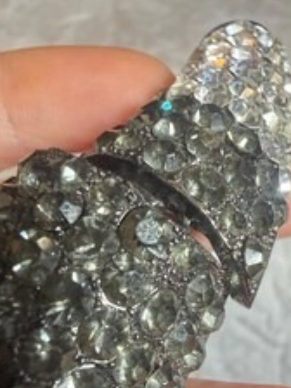 Statement Rhinestone Horn Necklace Centerpiece Black Gray Articulated Crescent B - Picture 5 of 10